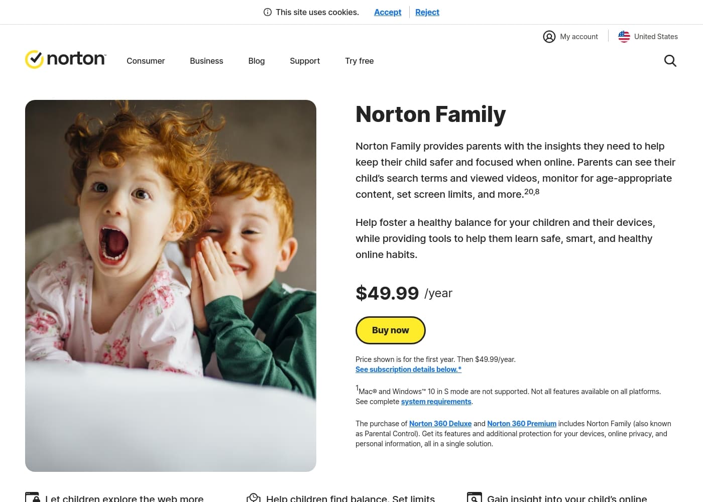 Norton Family homepage screenshot