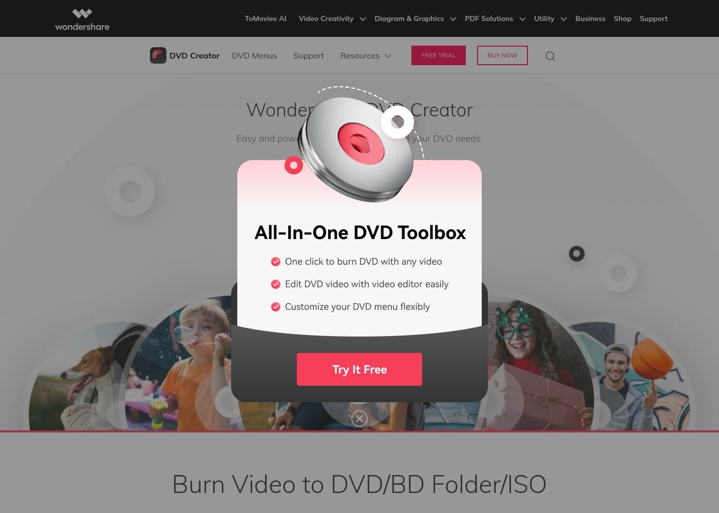 Скриншот главной страницы Wondershare DVD Creator