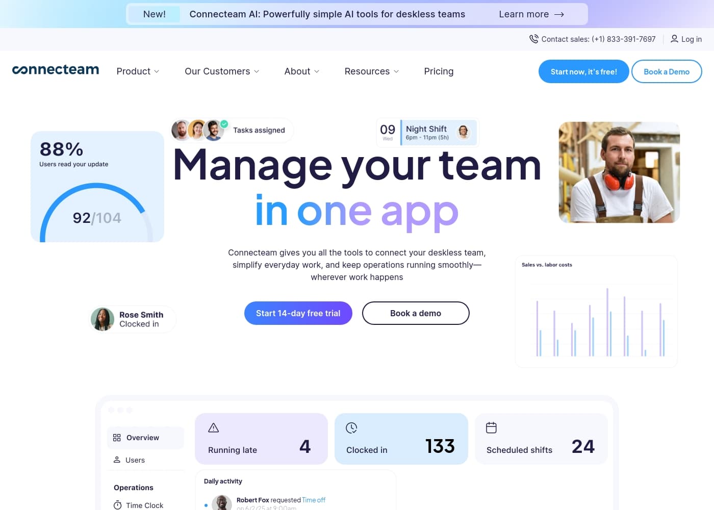 Скриншот главной страницы Connecteam