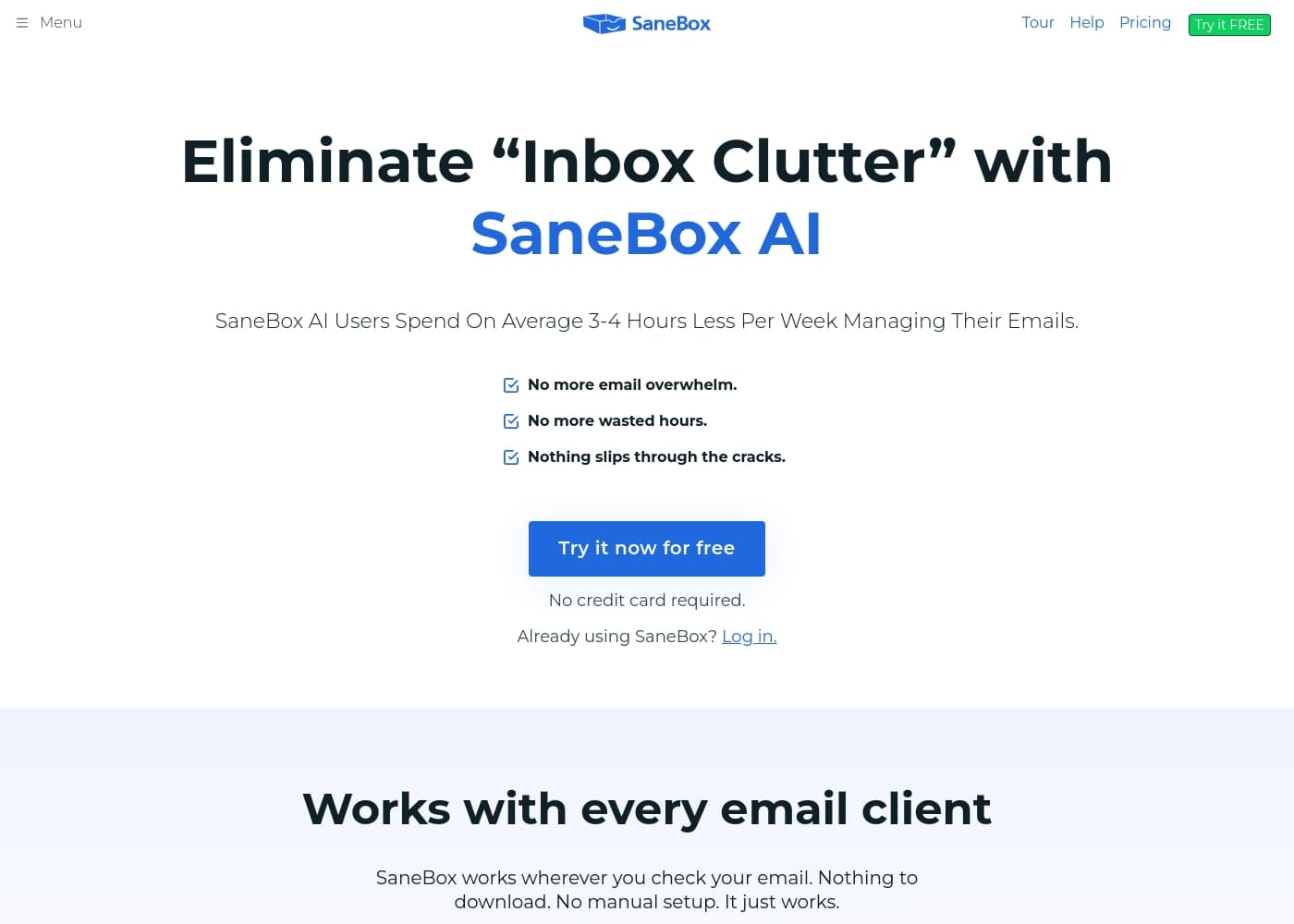 Скриншот главной страницы SaneBox