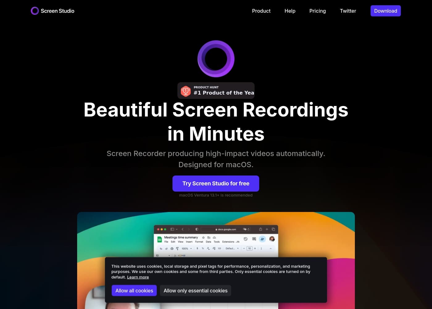 Скриншот главной страницы Screen Studio