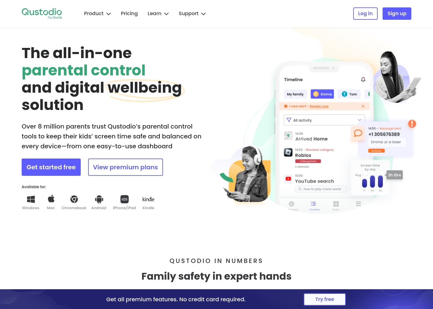 Qustodio homepage screenshot