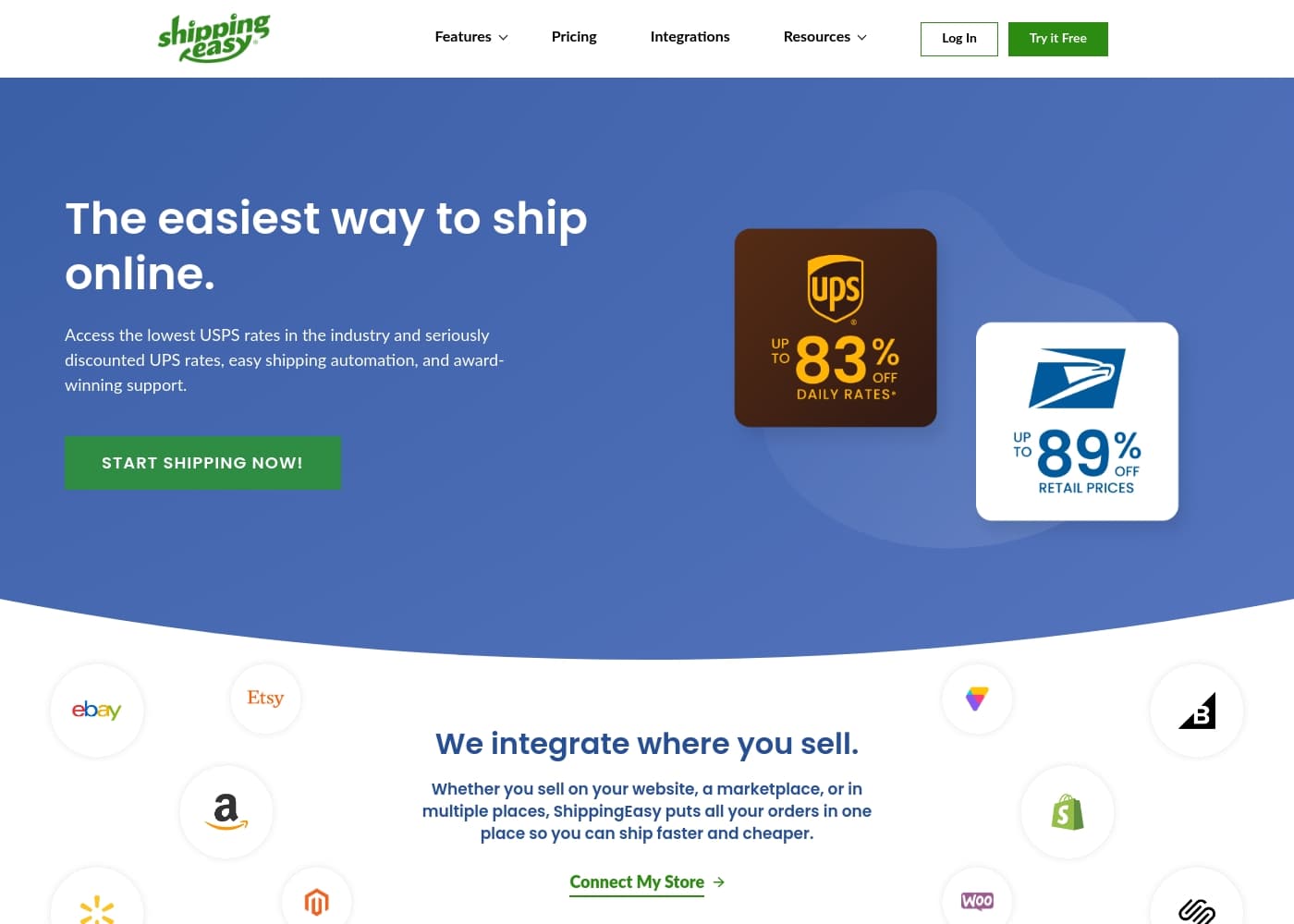 ShippingEasy homepage screenshot
