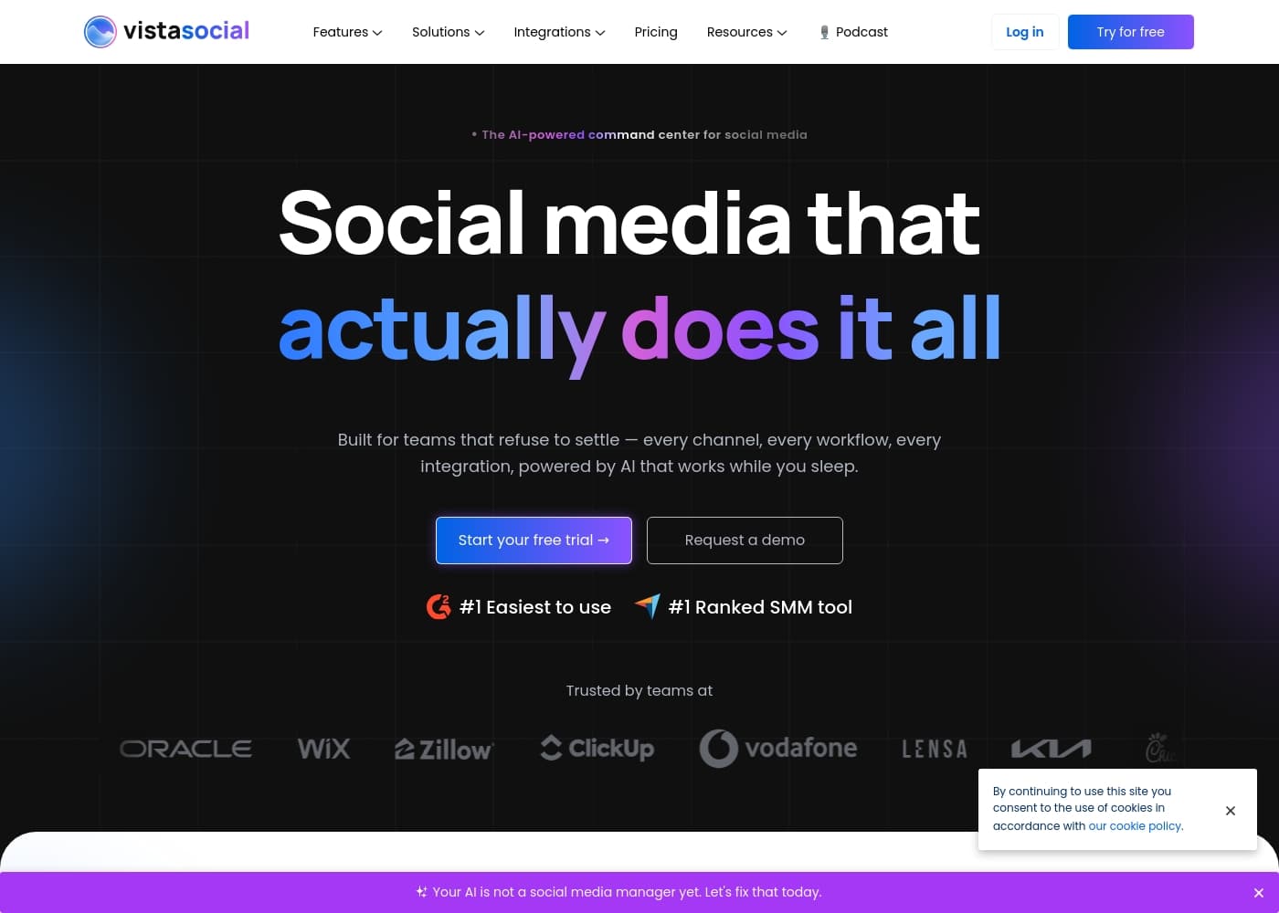 Vista Social ana sayfa ekran görüntüsü