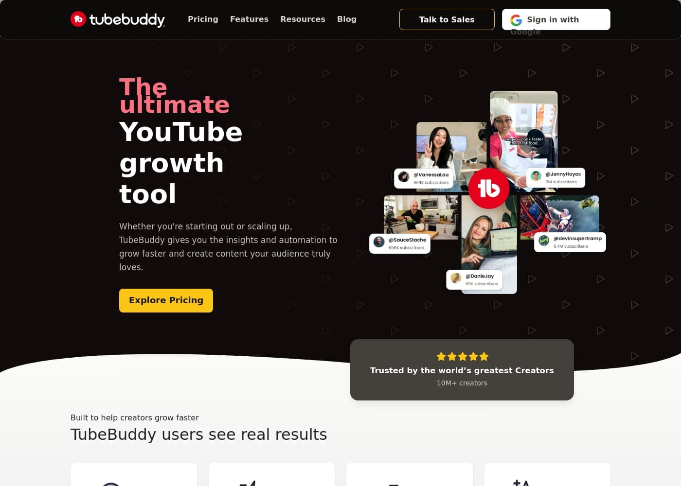 Скриншот главной страницы TubeBuddy