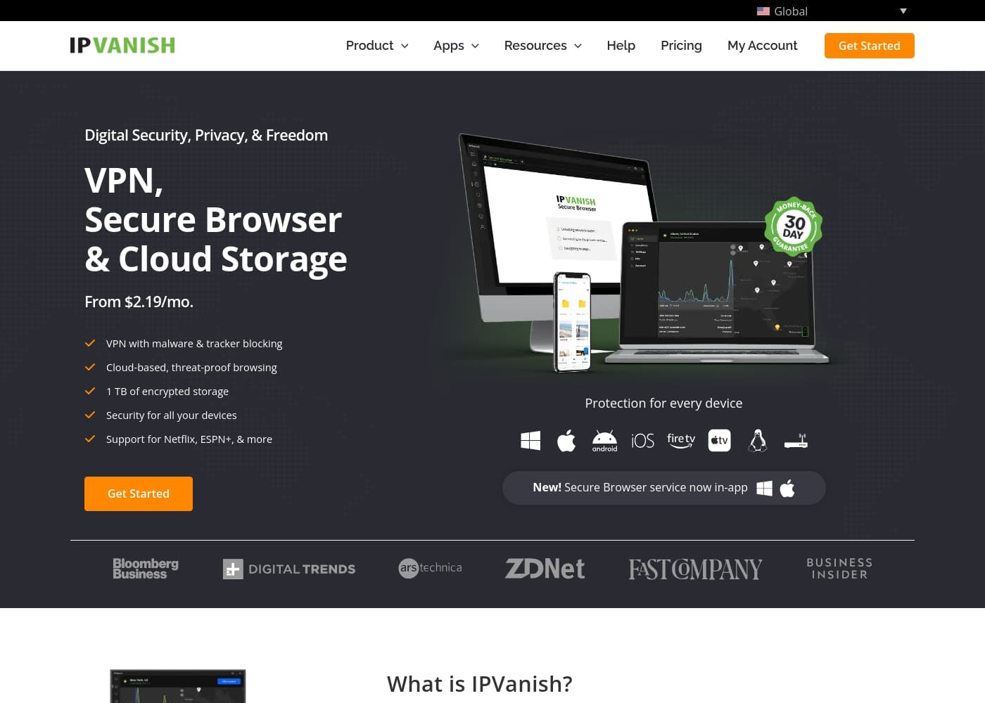 Скриншот главной страницы IPVanish