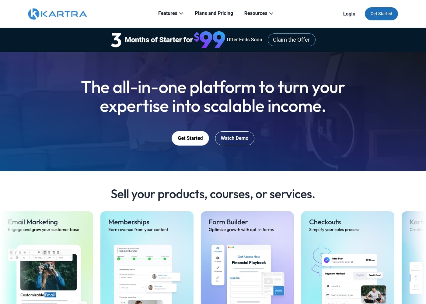 Скриншот главной страницы Kartra, WebinarJam & EverWebinar
