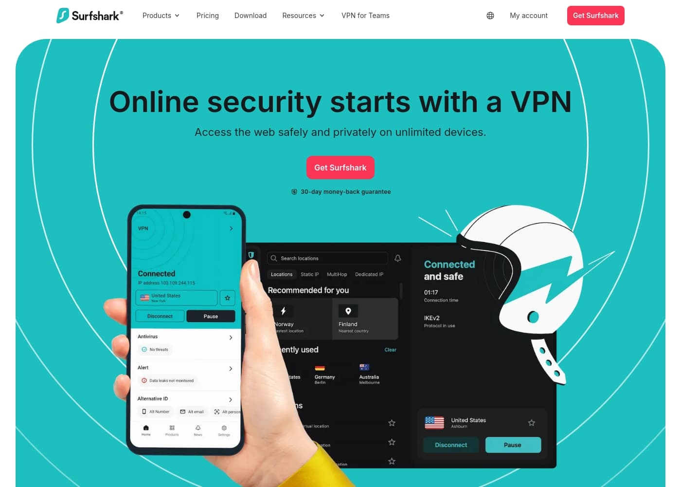 Скриншот главной страницы Surfshark