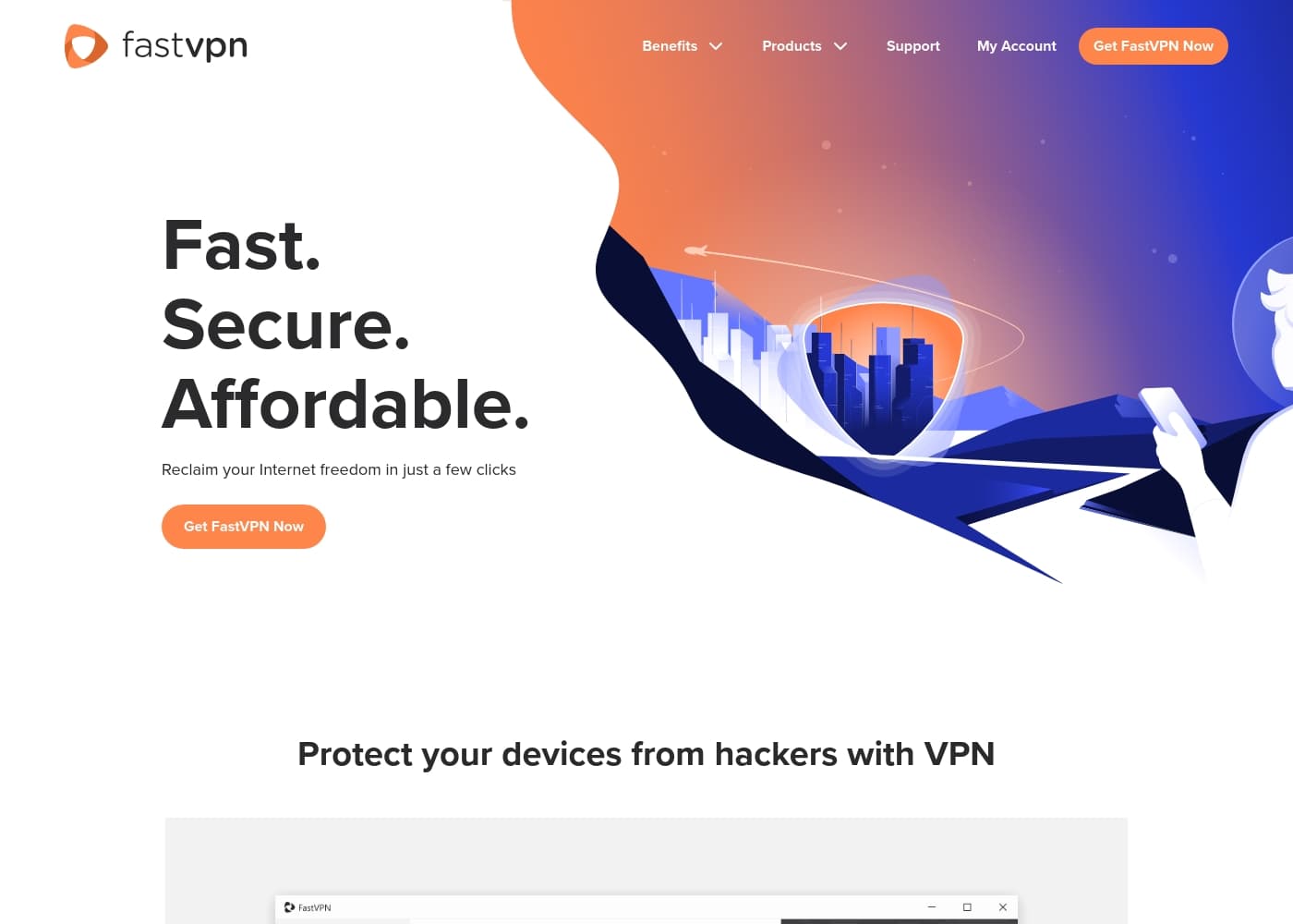 Скриншот главной страницы FastVPN