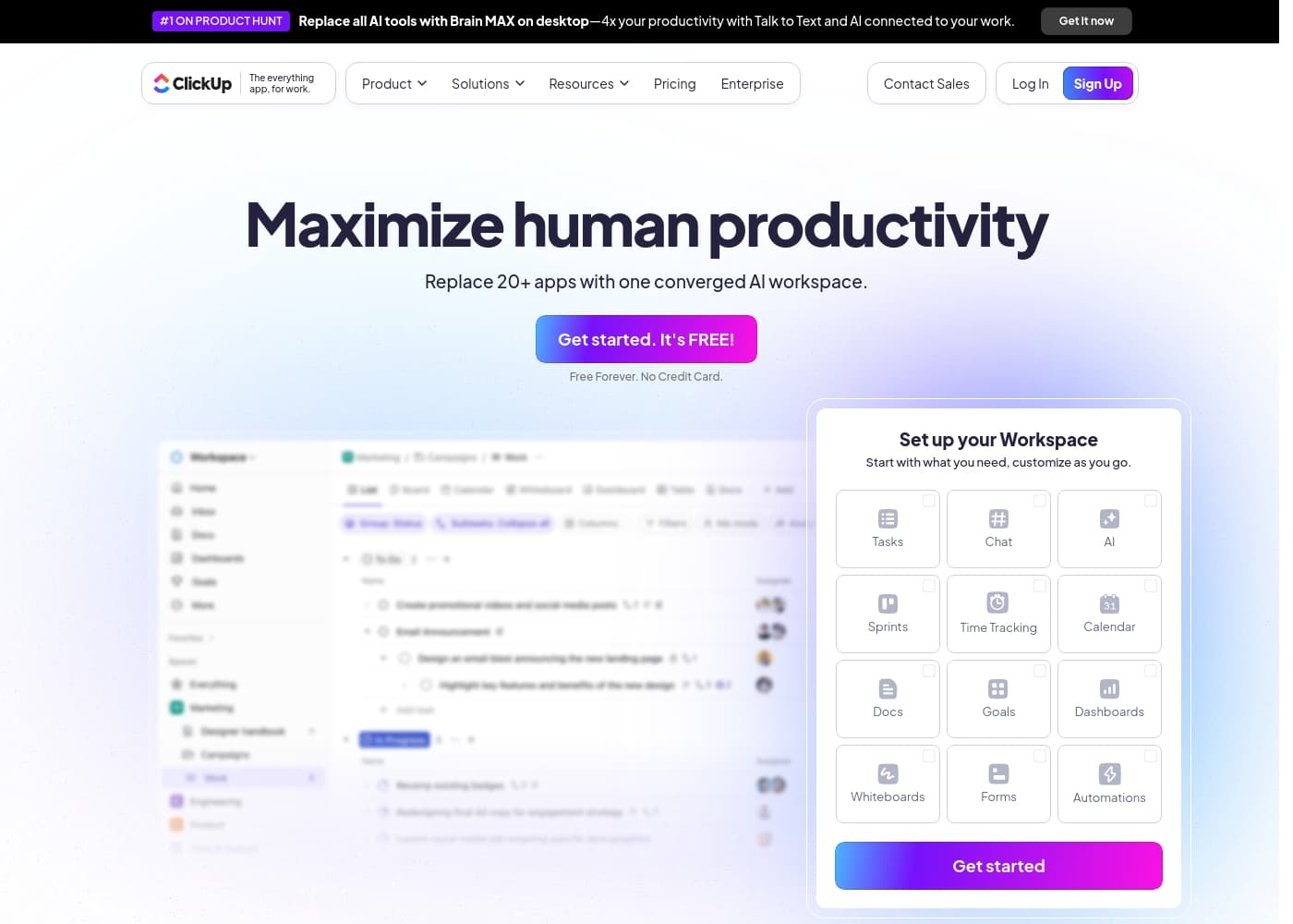 Скриншот главной страницы ClickUp