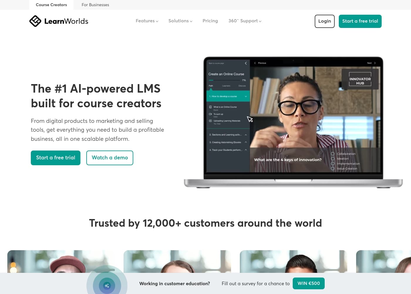 Скриншот главной страницы Learnworlds