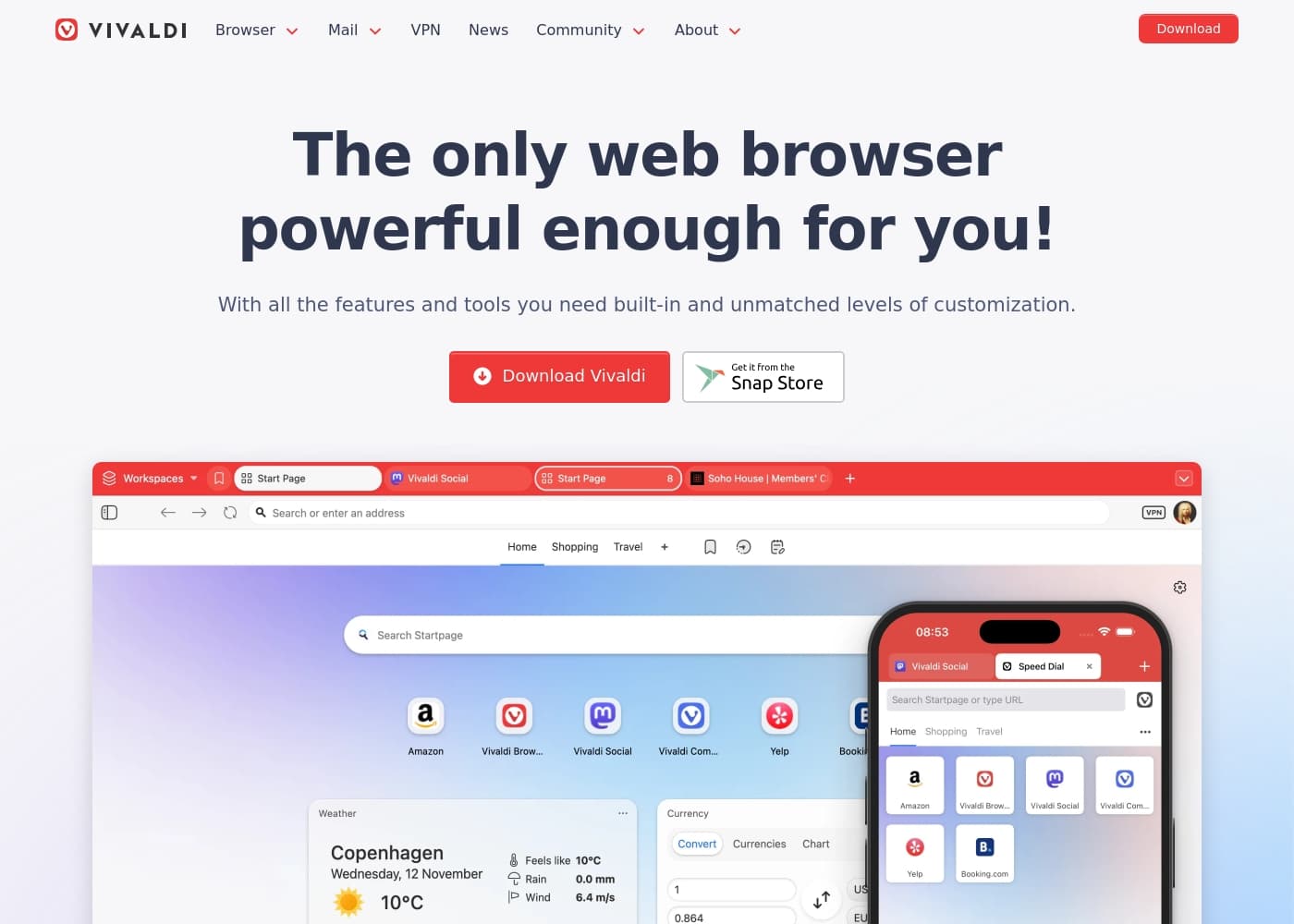 Vivaldi homepage screenshot