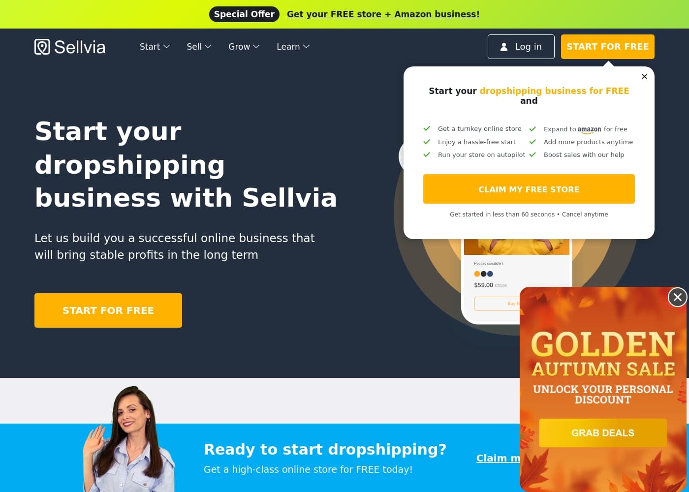 Скриншот главной страницы Sellvia
